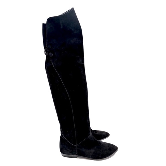 Over The Knee Black Suede Leather‎ Boots Made in Spain - Picture 1 of 11